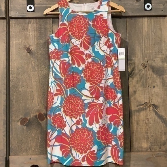 London Times aqua pink white tropical floral sleeveless sundress shift dress  4 - Picture 7 of 12